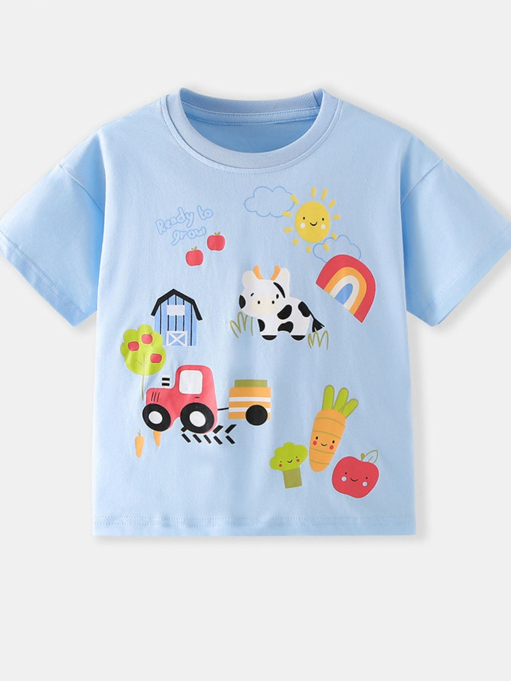 Children's Cartoon Farm Print Short Sleeve T-Shirt