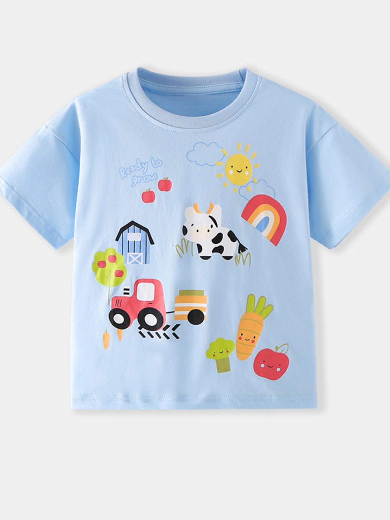 Children's Cartoon Farm Print Short Sleeve T-Shirt
