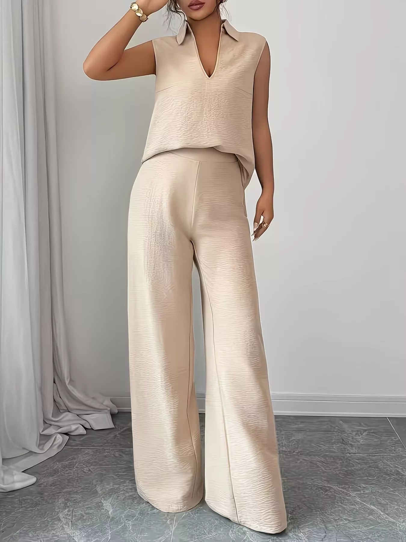 Sleeveless Top and Wide Leg Pants Set