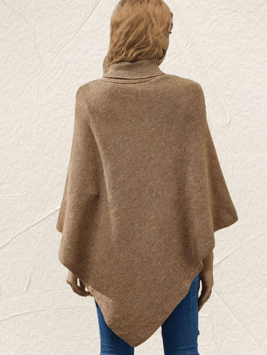 Button-Decor Turtleneck Poncho Pullover
