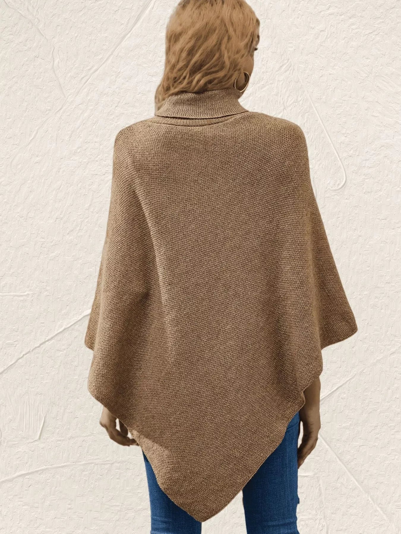 Button-Decor Turtleneck Poncho Pullover