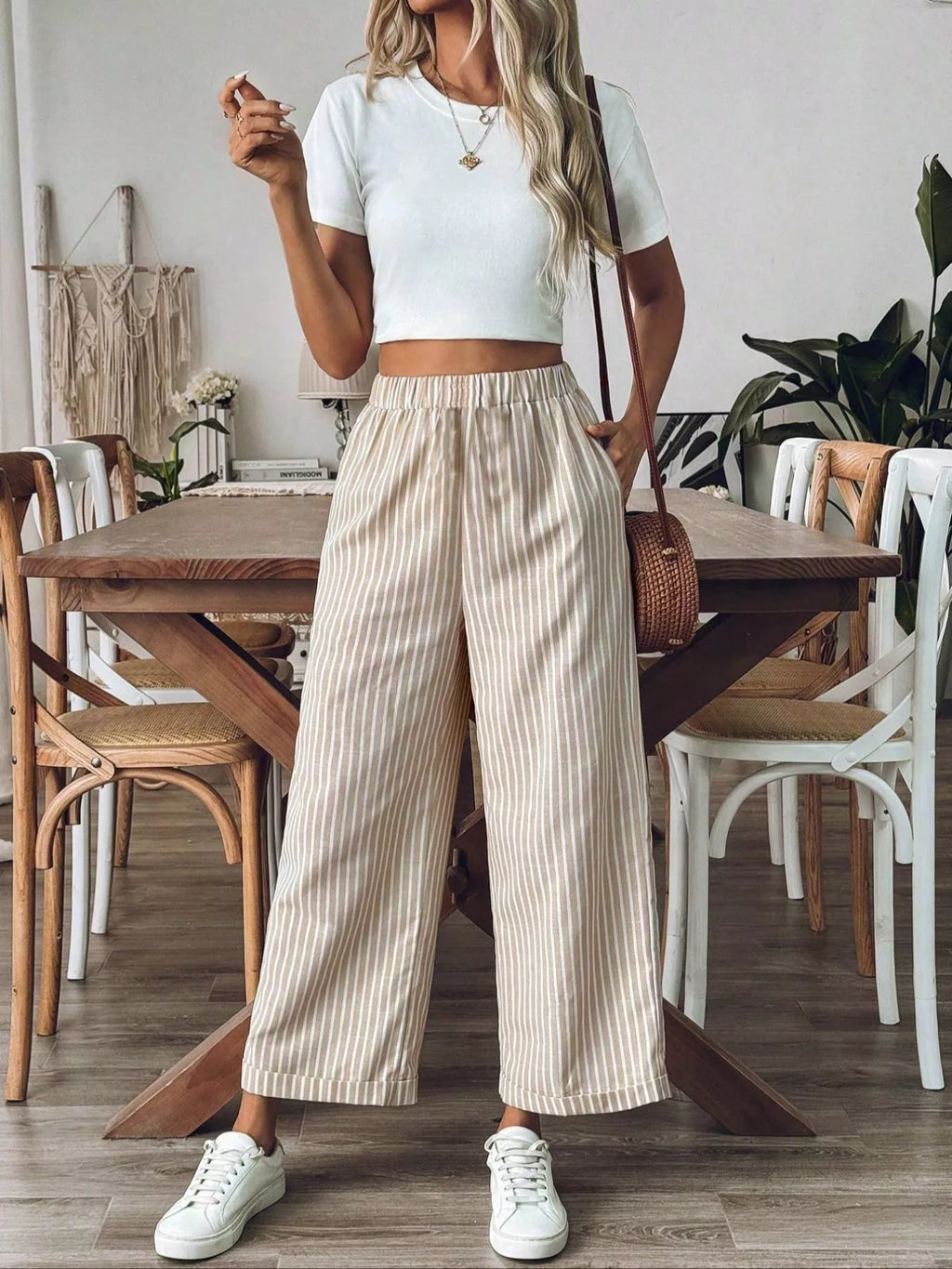 Striped High-Waisted Wide Leg Pants