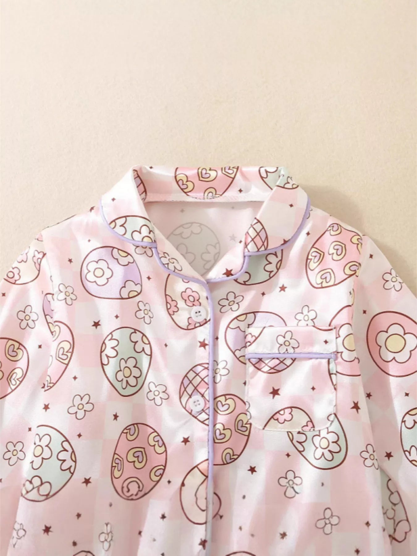 Children's Egg Print Pajama Set with Bow Accents