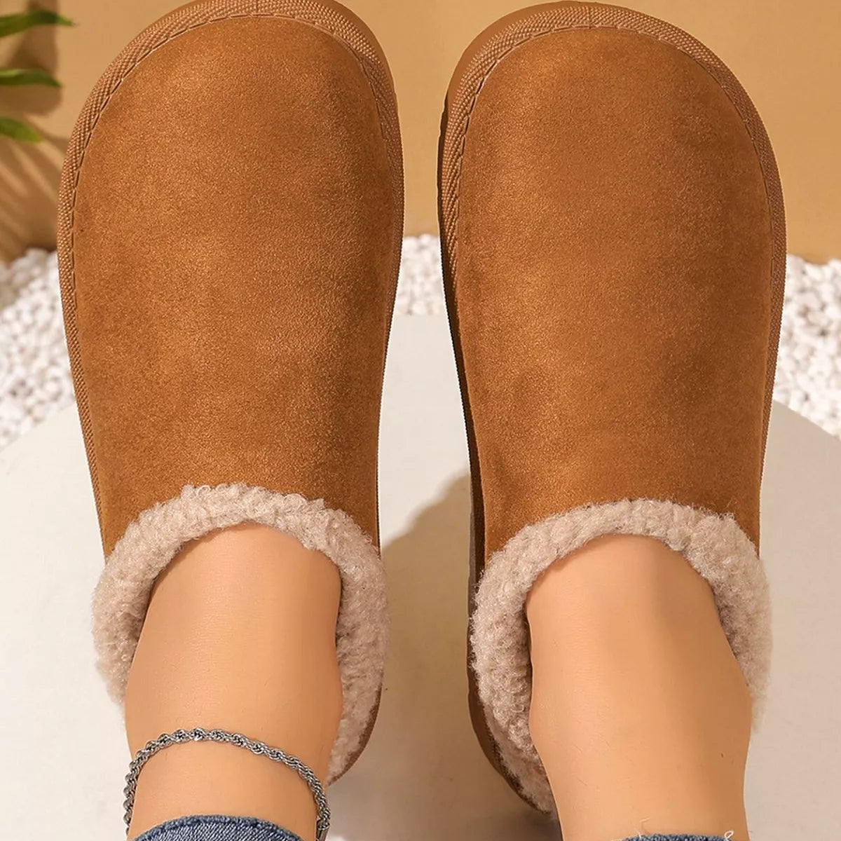 Plush Lined Round Toe Slippers