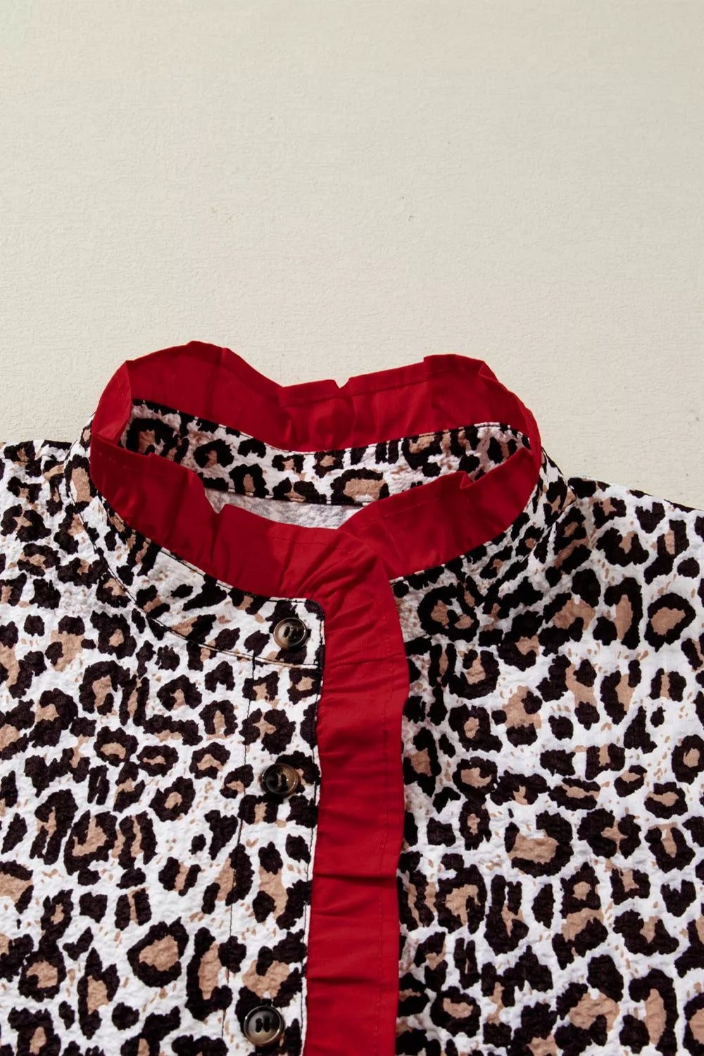 Contrast Frilled V Neck Trimmed Leopard Shirt