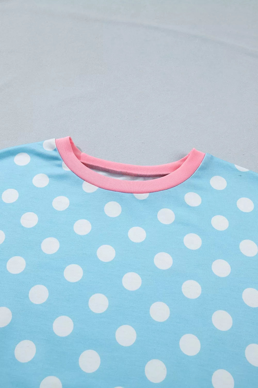 Polka Dot Contrast Trim Top and Drawstring Shorts Set