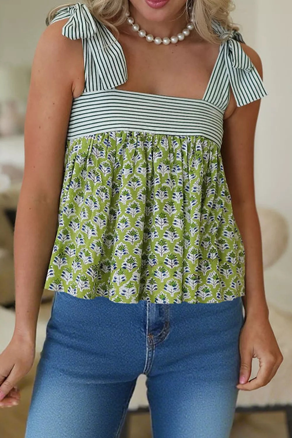 Tie-Strap Floral Print Tank