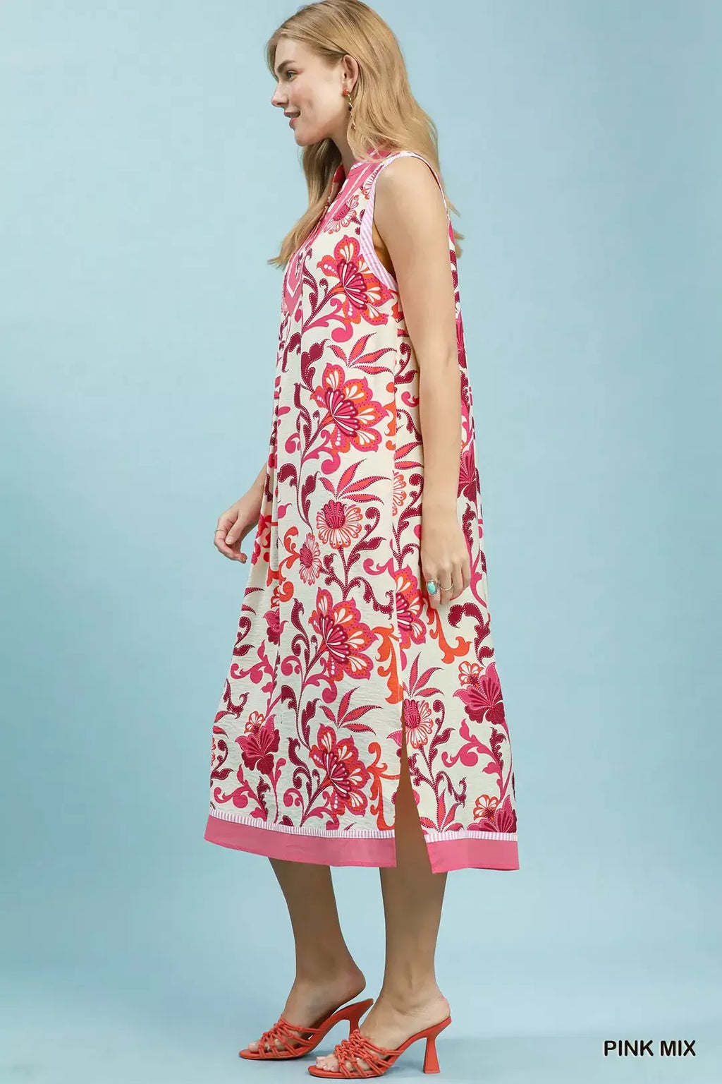 Umgee Floral Scroll Sleeveless Midi Dress