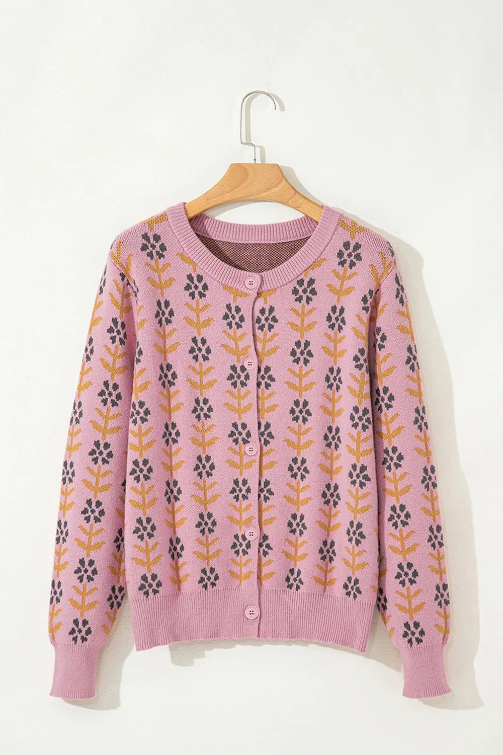 Floral Button-Up Knit Cardigan