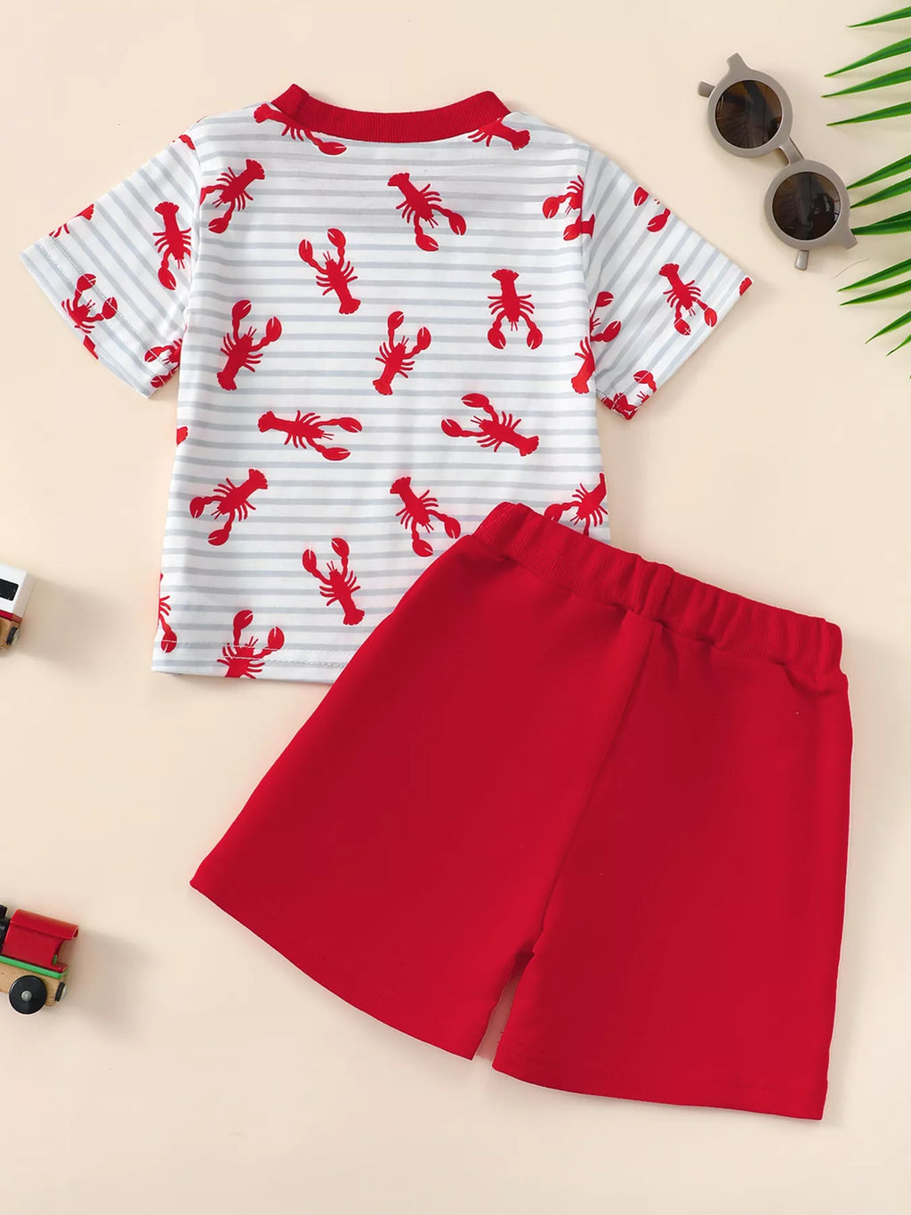 Children's Lobster Print Striped T-shirt and Shorts Set