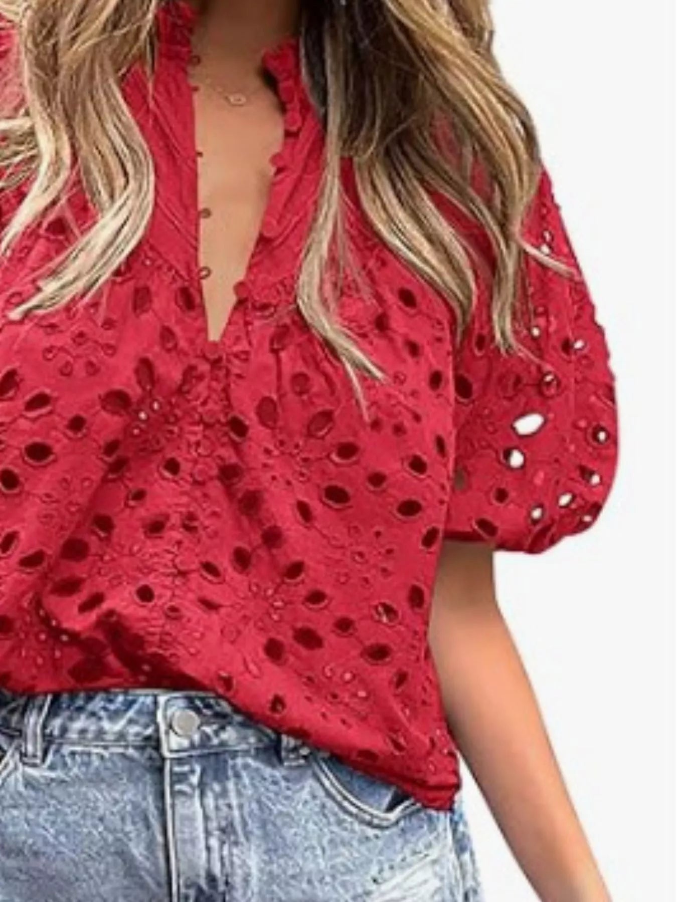 Eyelet Embroidered Puff Sleeve Blouse