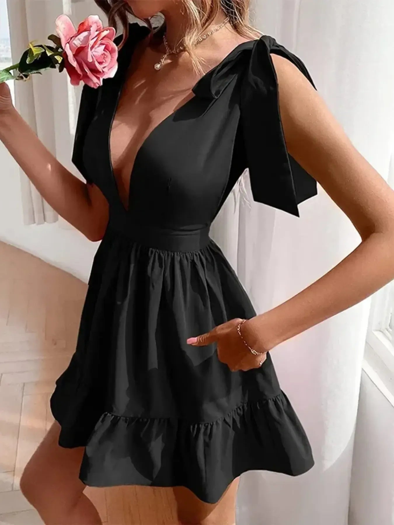 Tie Shoulder Tiered Mini Dress