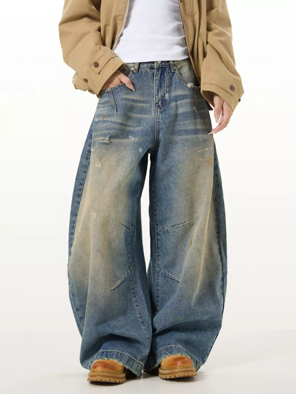Men's Full Size Washed Wide Leg Jeans Plus Size