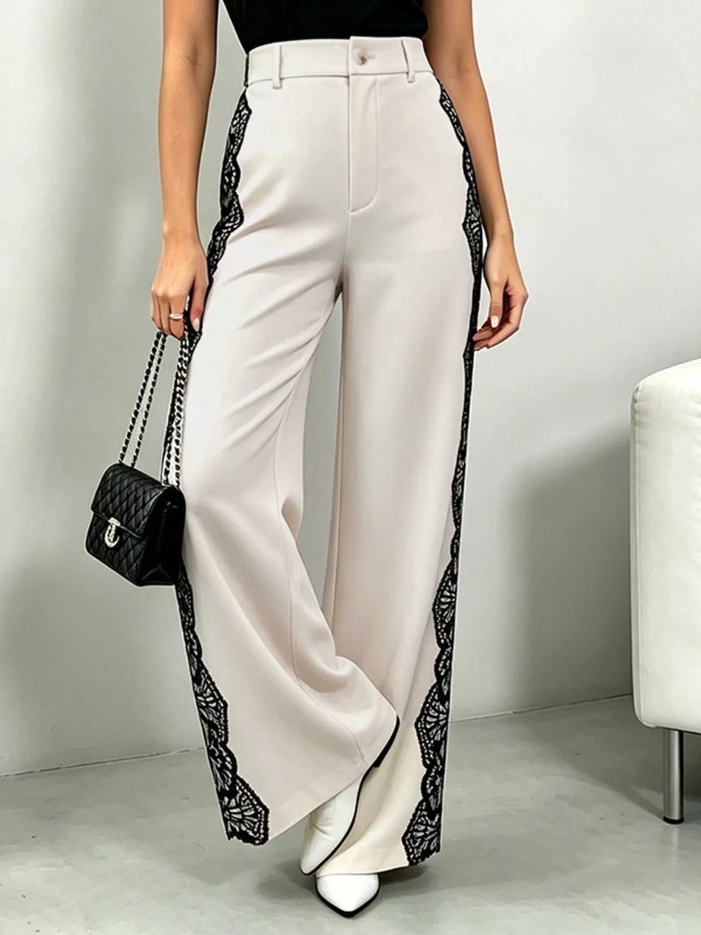 Lace Detail Wide Leg Pants