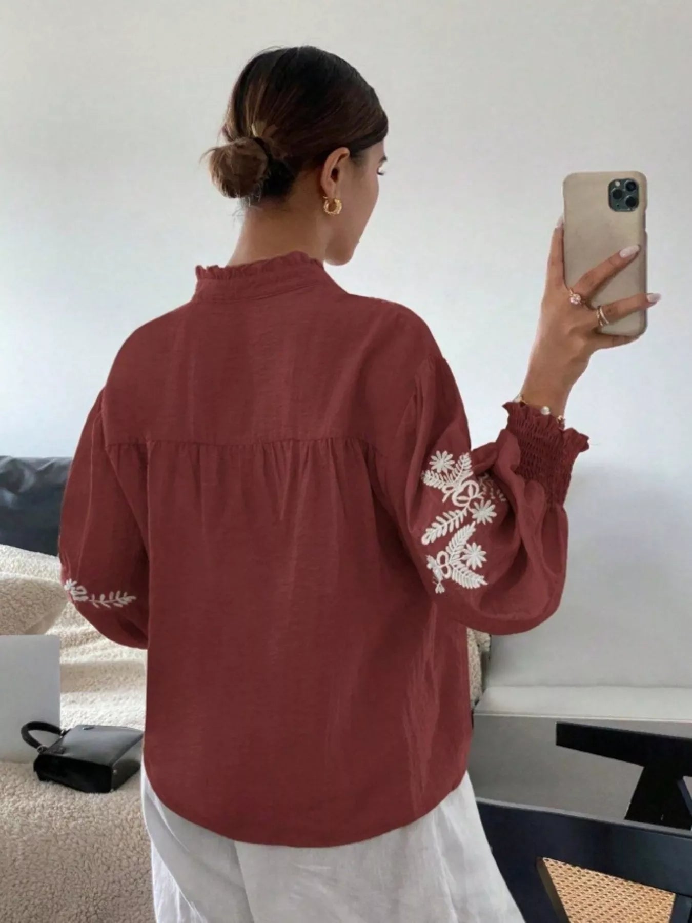 Embroidered Long Sleeve Blouse