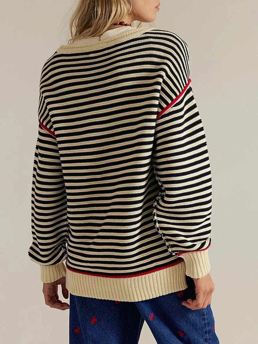 Striped Knit Round Neck Sweater