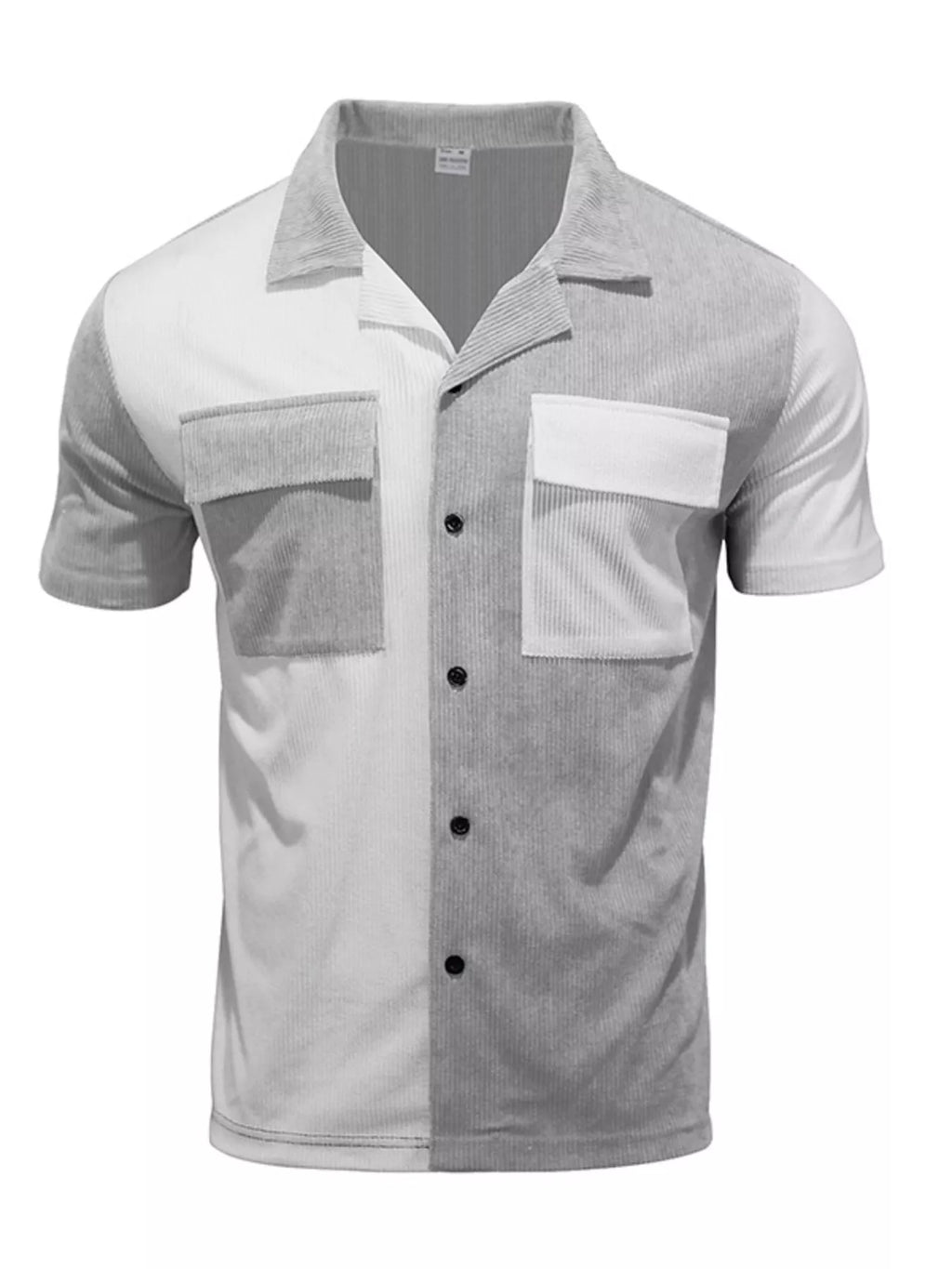 Men's Full Size Two-Tone Textured Short Sleeve Shirt Plus Size