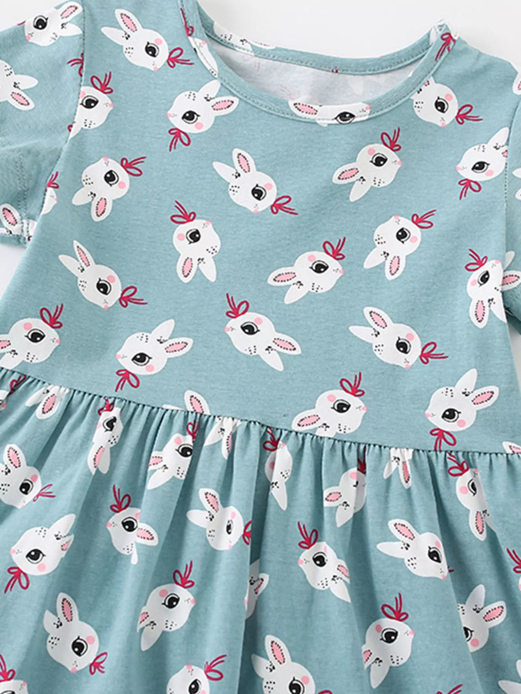 Children's Cute Bunny Print Tiered Ruffle Dress