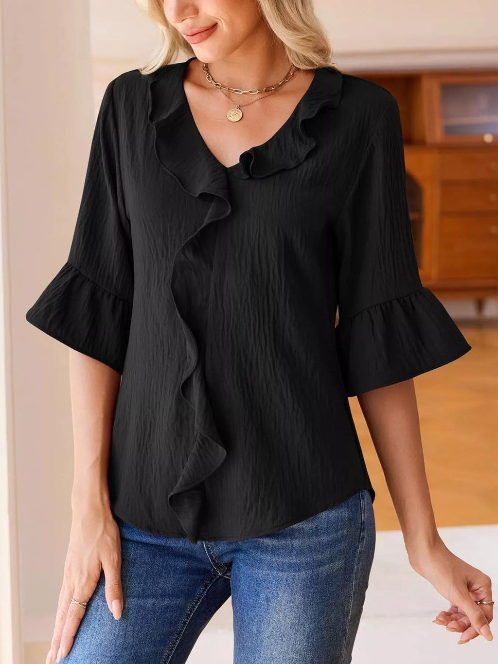 Ruffled Flounce Sleeve Blouse