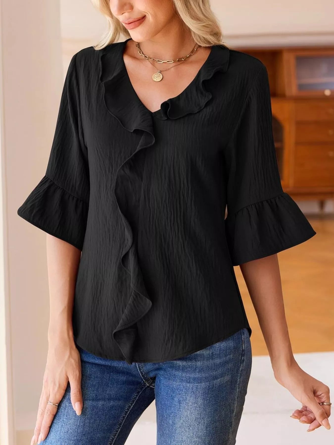 Ruffled Flounce Sleeve Blouse