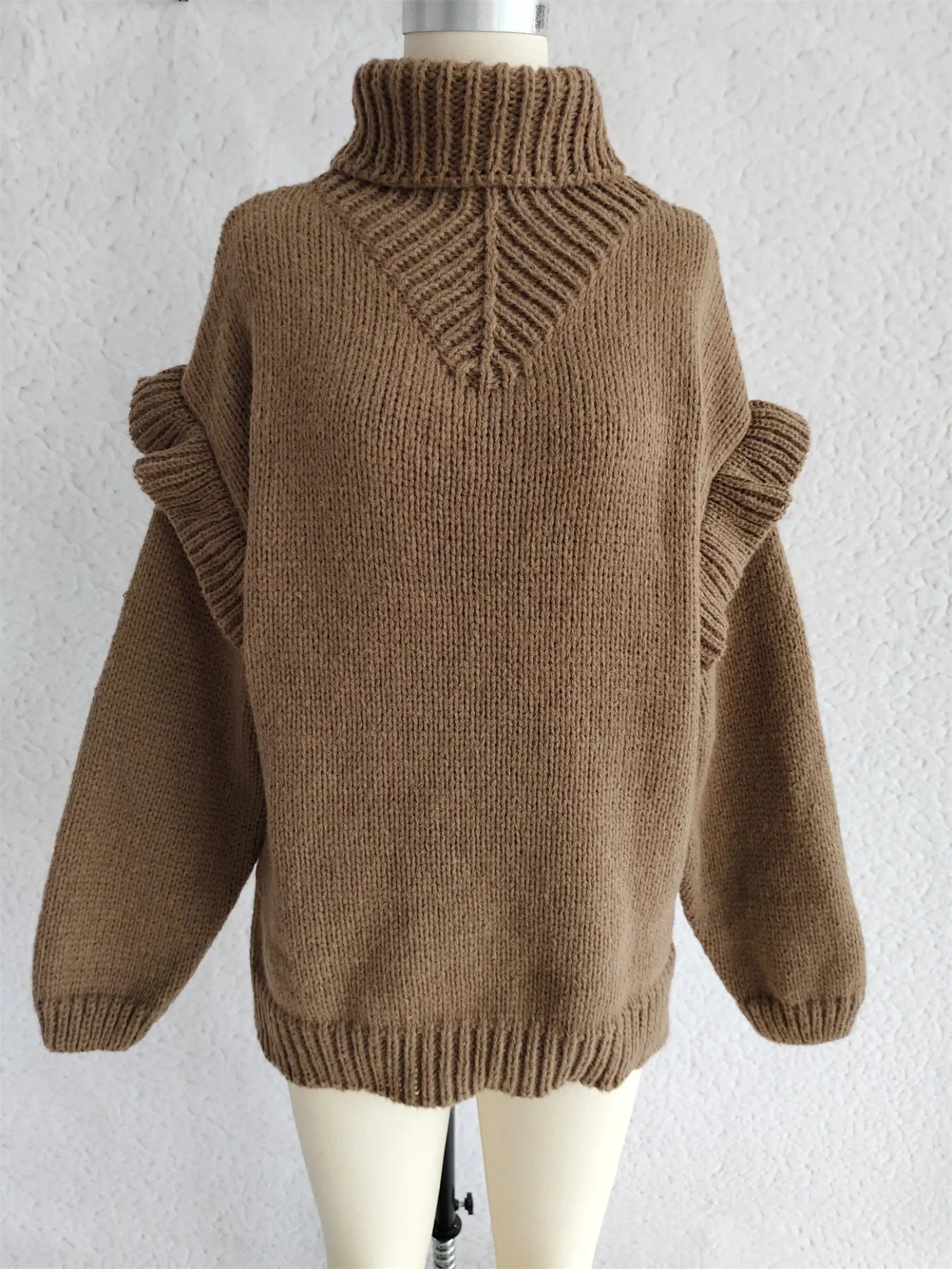Ruffled Turtleneck Long Sleeve Sweater