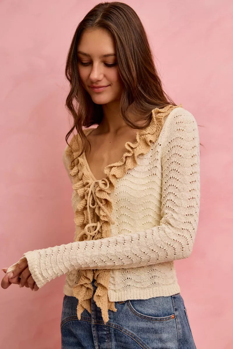 SO ME Pointelle Texture Lightweight Sweater Cardigan