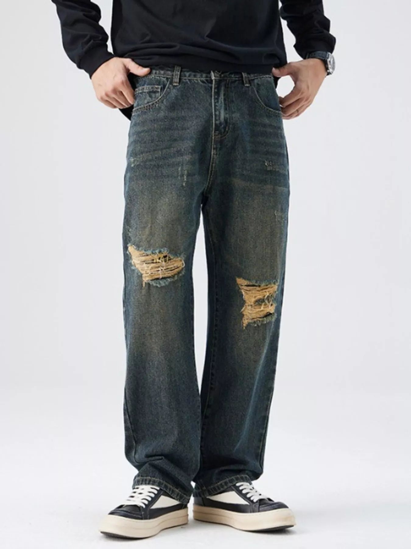 Men's Distressed Wide Leg Jeans