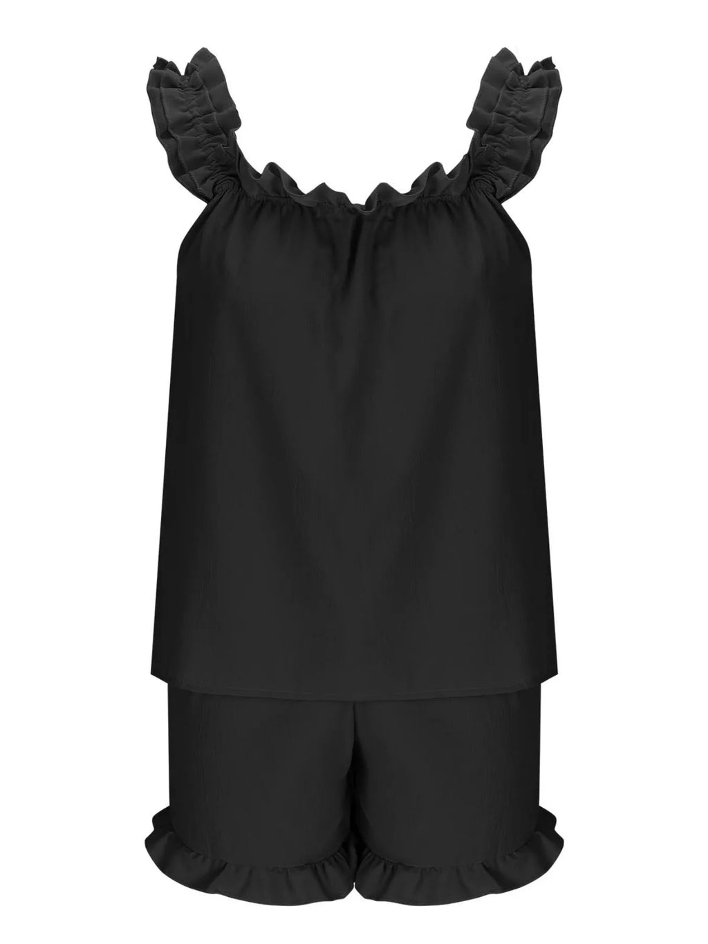 Ruffle Trim Sleeveless Top and Shorts Set