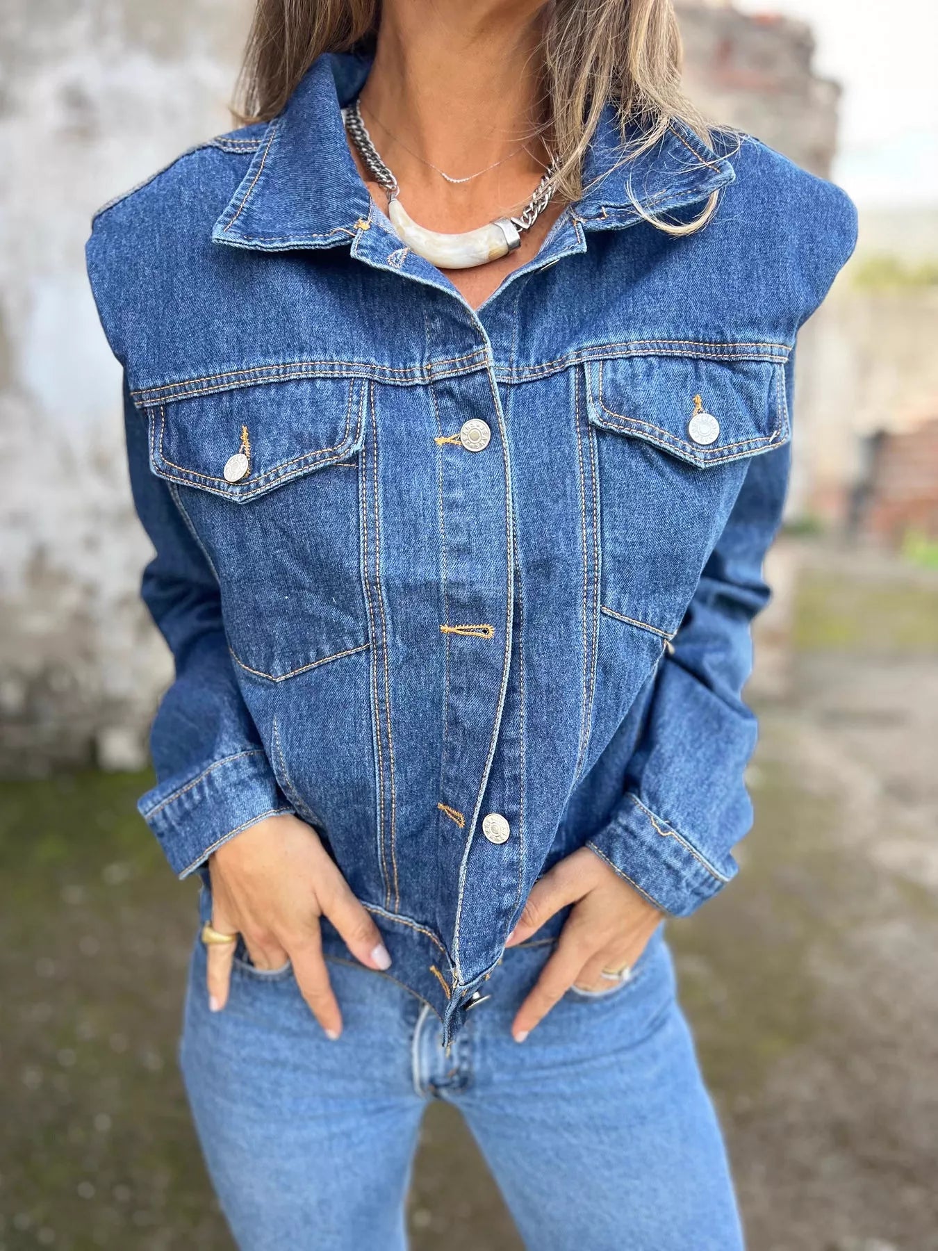 Plus Size Button Up Chest Pockets Denim Jacket