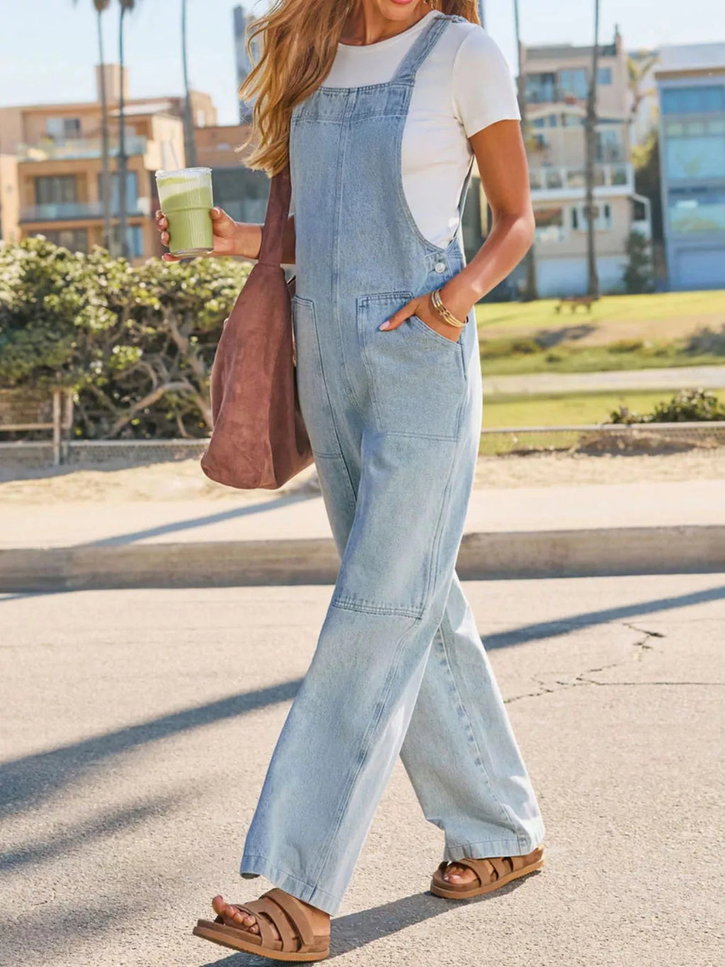 Wash Wide-Leg Denim Overalls