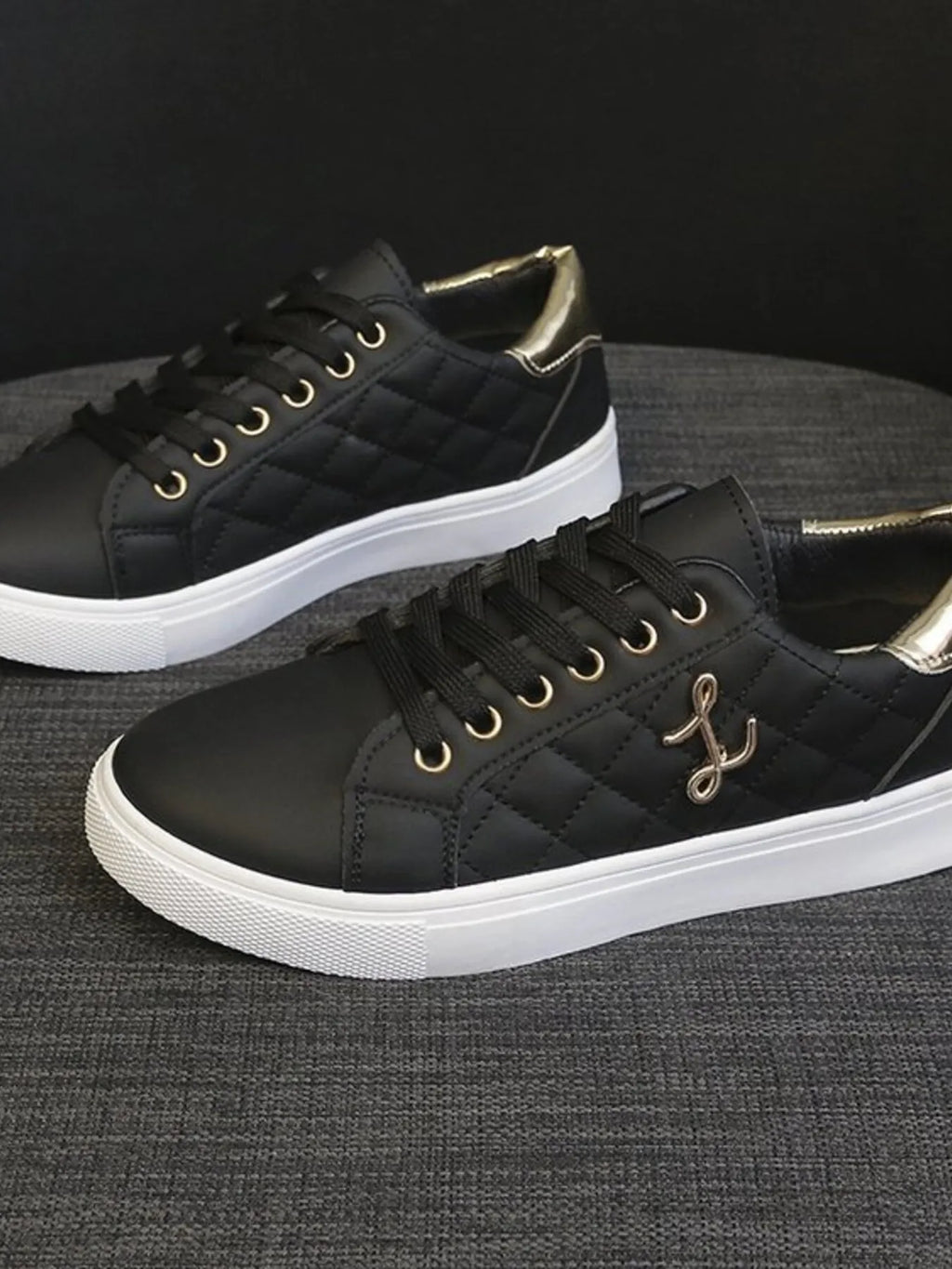 Quilted Platform Sneakers with Metallic Gold Accents