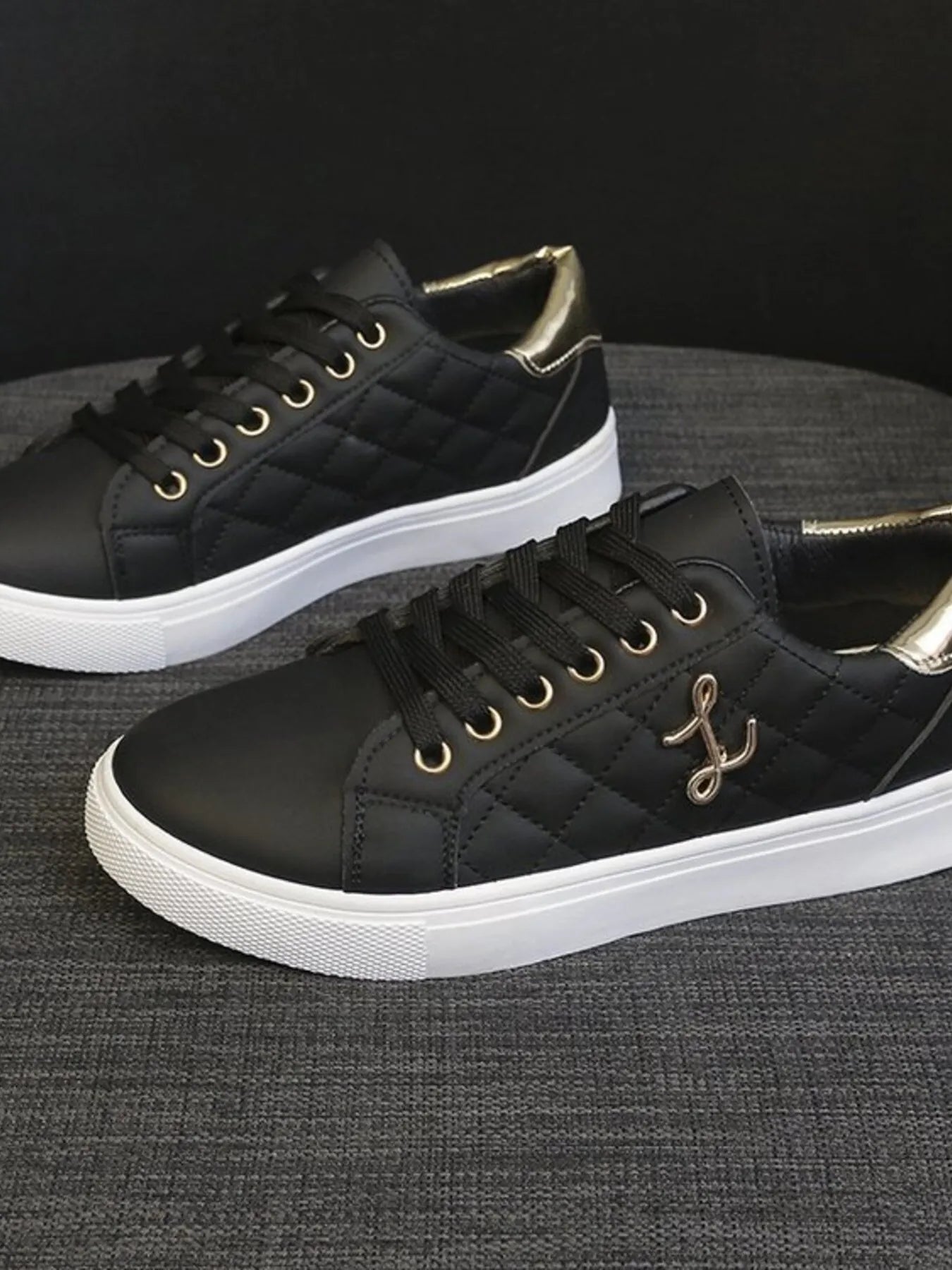 Quilted Platform Sneakers with Metallic Gold Accents
