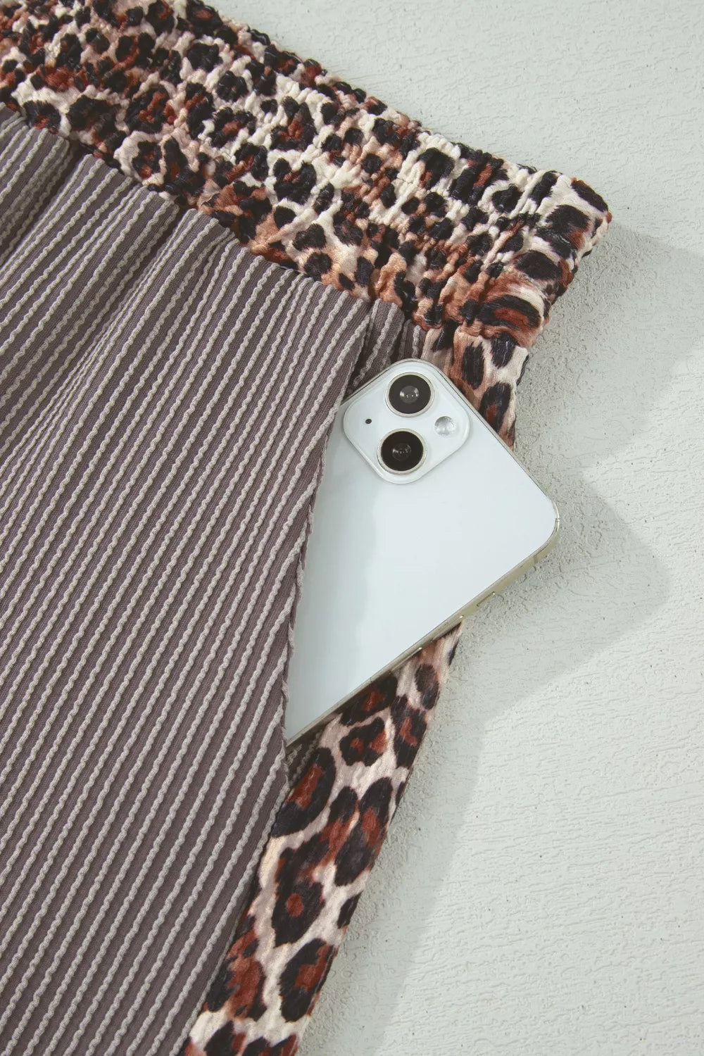 Leopard Trim Ribbed Knit Tee and Shorts Set