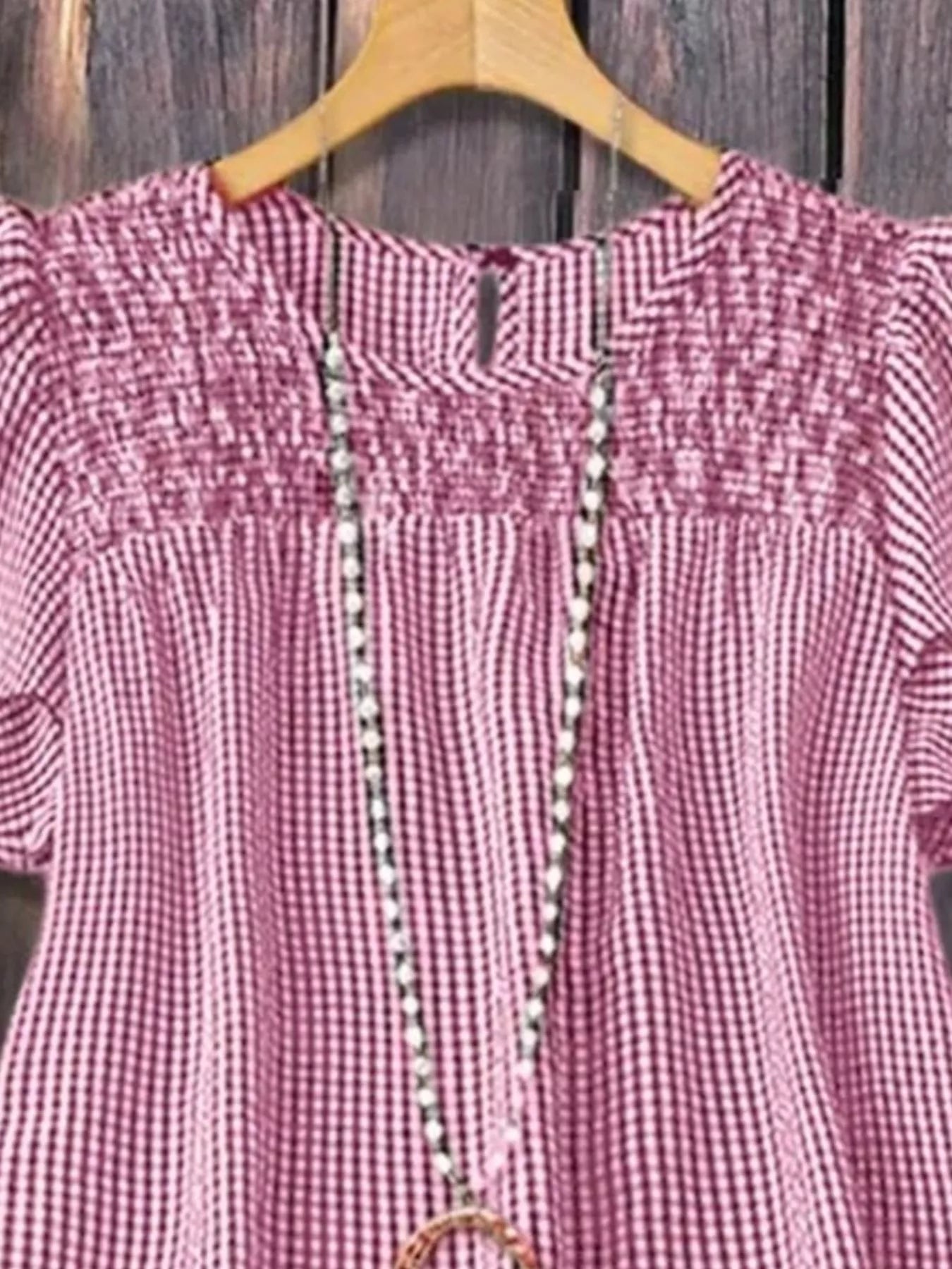 Full Size Gingham Smocked Ruffle Sleeve Blouse Plus Size
