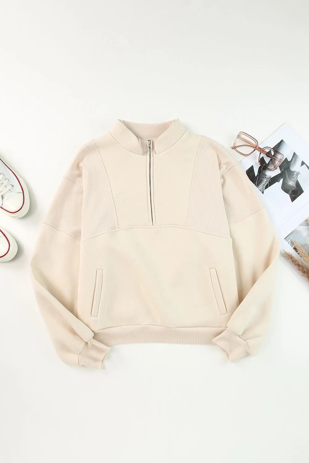 Half Zip Drop Shoulder Long Sleeve Sweatshirt