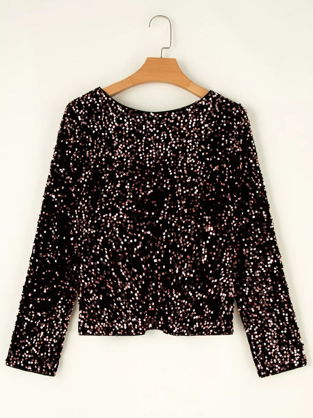 Sequin Long Sleeve Cutout Back Top