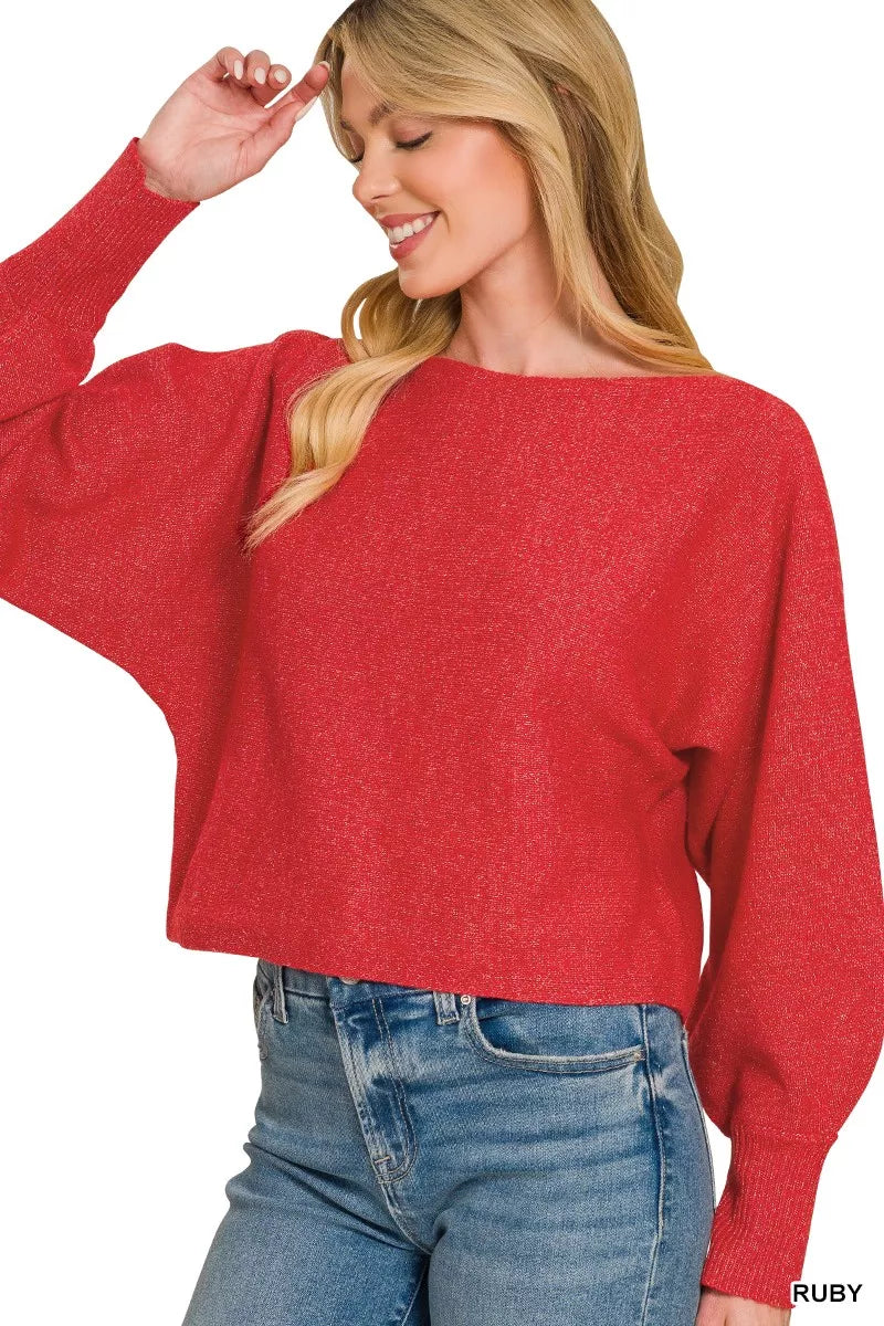 Zenana Boat Neck Balloon Sleeve Sweater