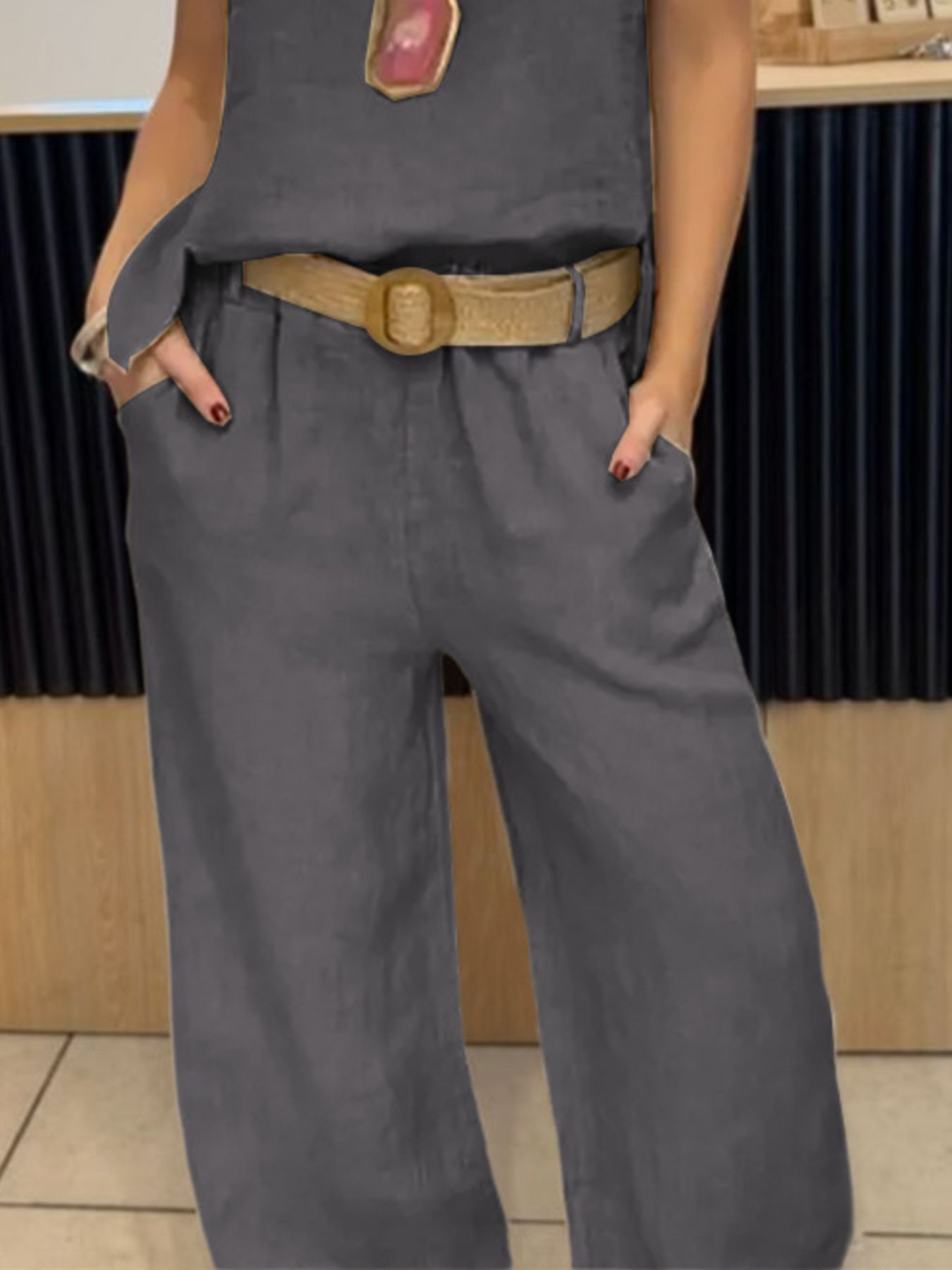 Full Size Round Neck Tank and Pants Set Plus Size