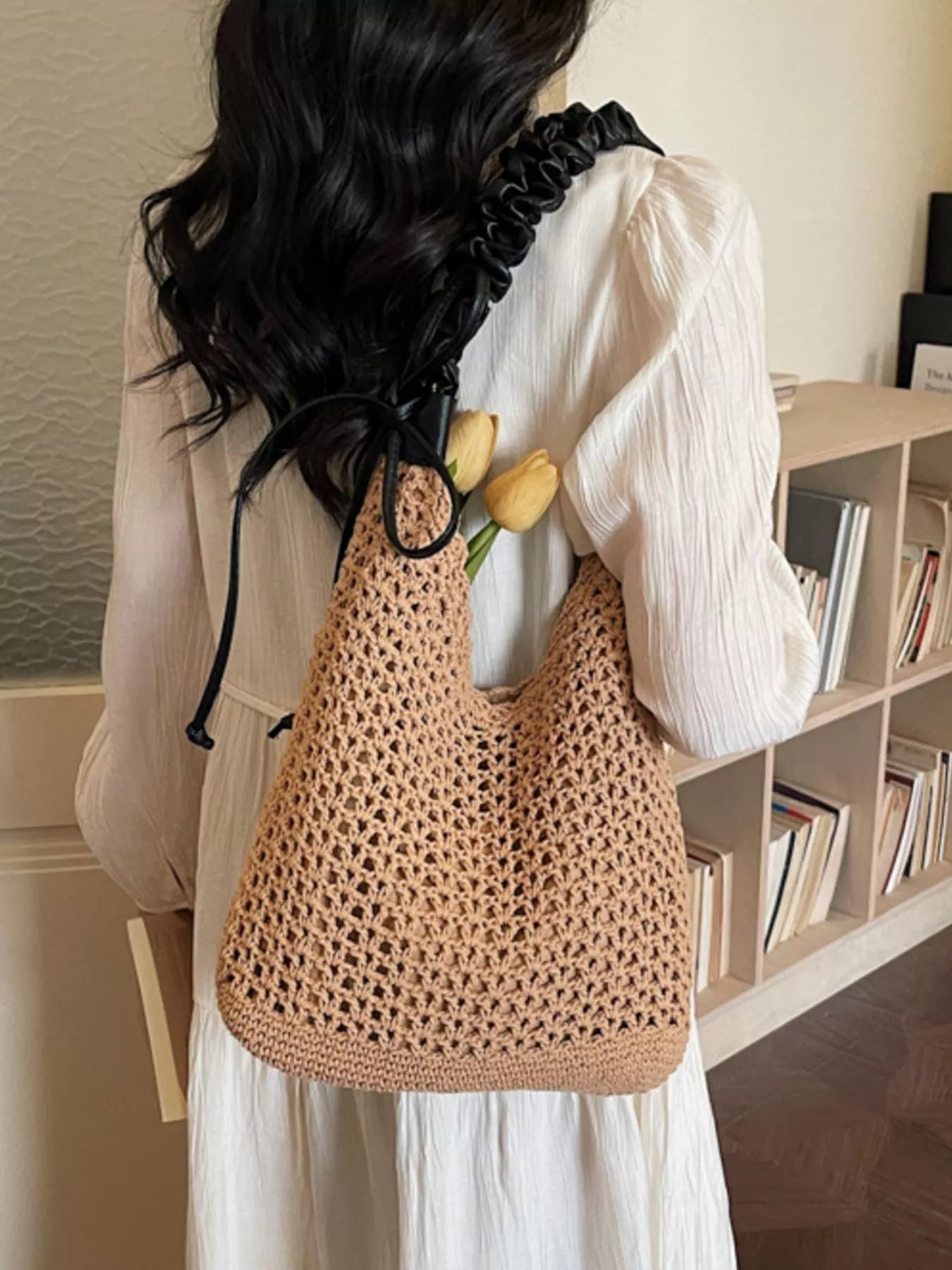 Crochet Shoulder Bag with Ruched Handle