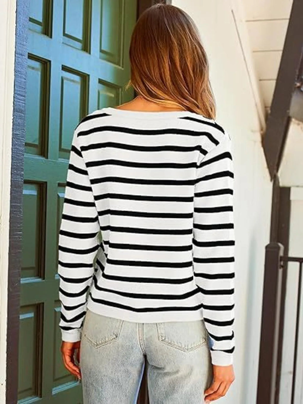 Striped Button-Up Cardigan