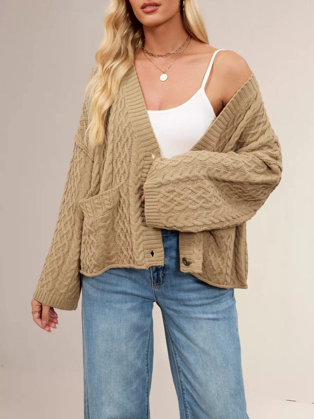 Cable Knit Button-Down Cardigan