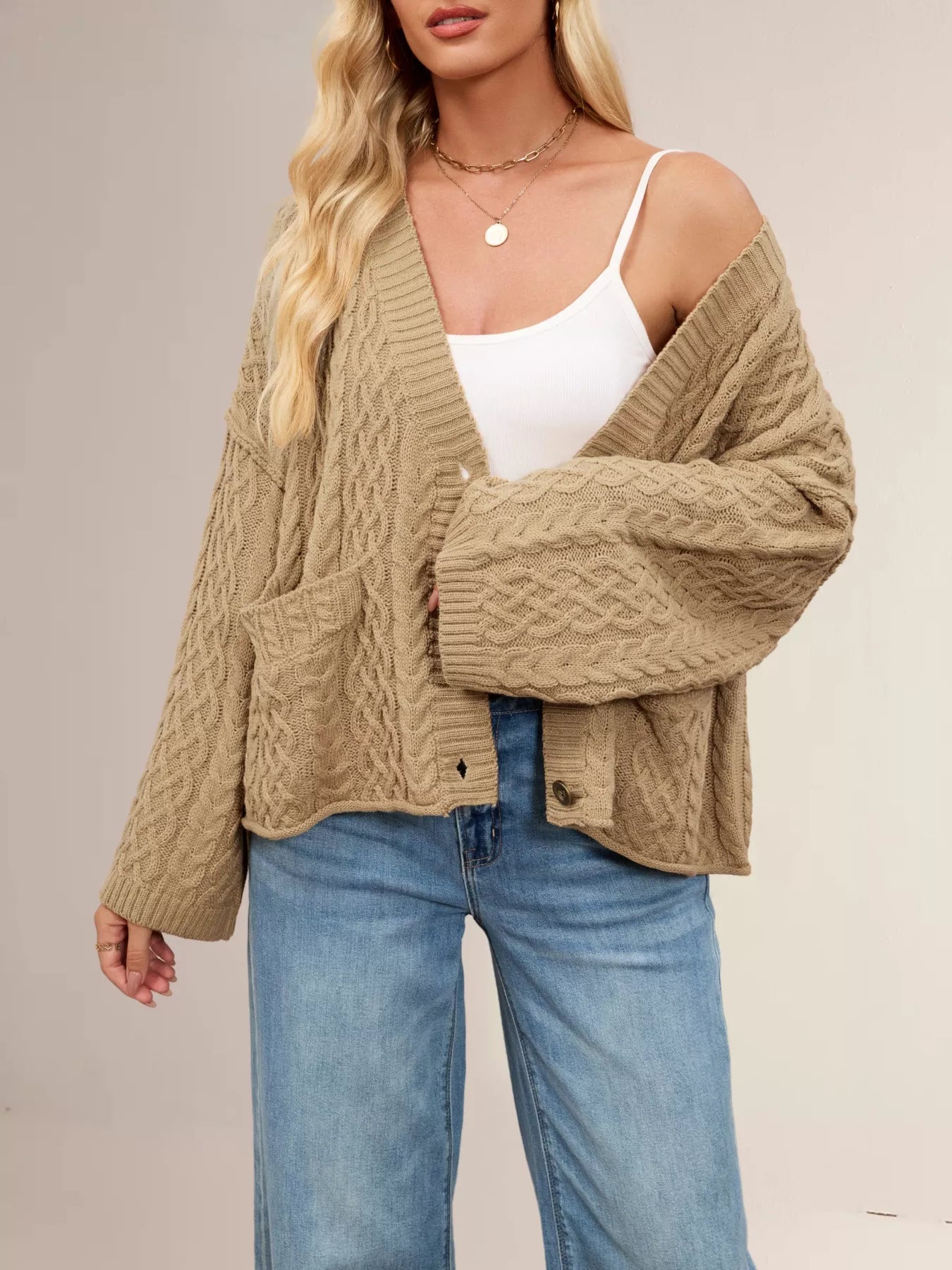 Cable Knit Button-Down Cardigan