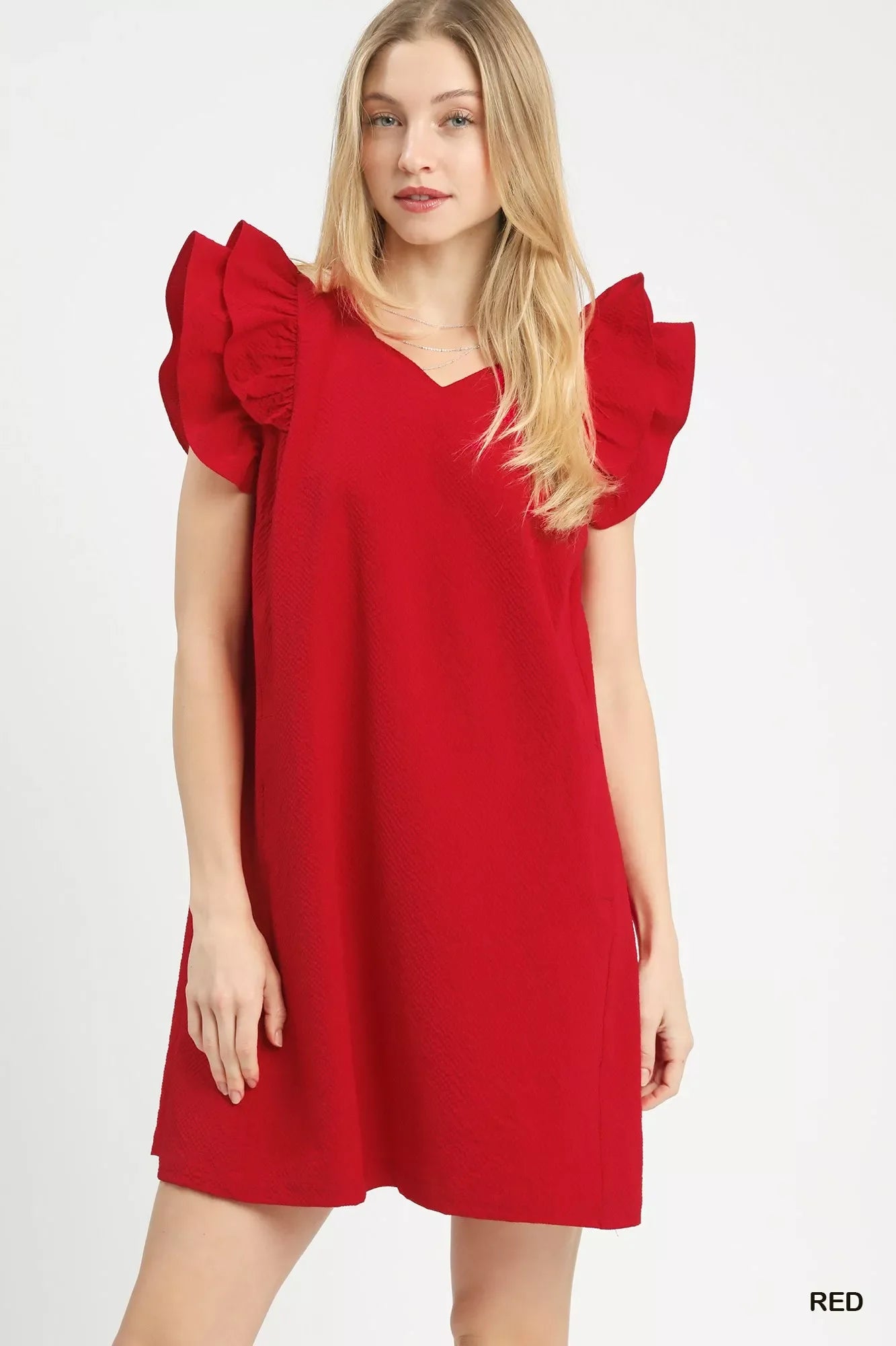 Umgee Seersucker Ruffle Shift Dress