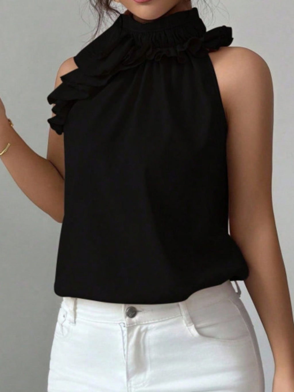 Ruffle High Neck Sleeveless Top