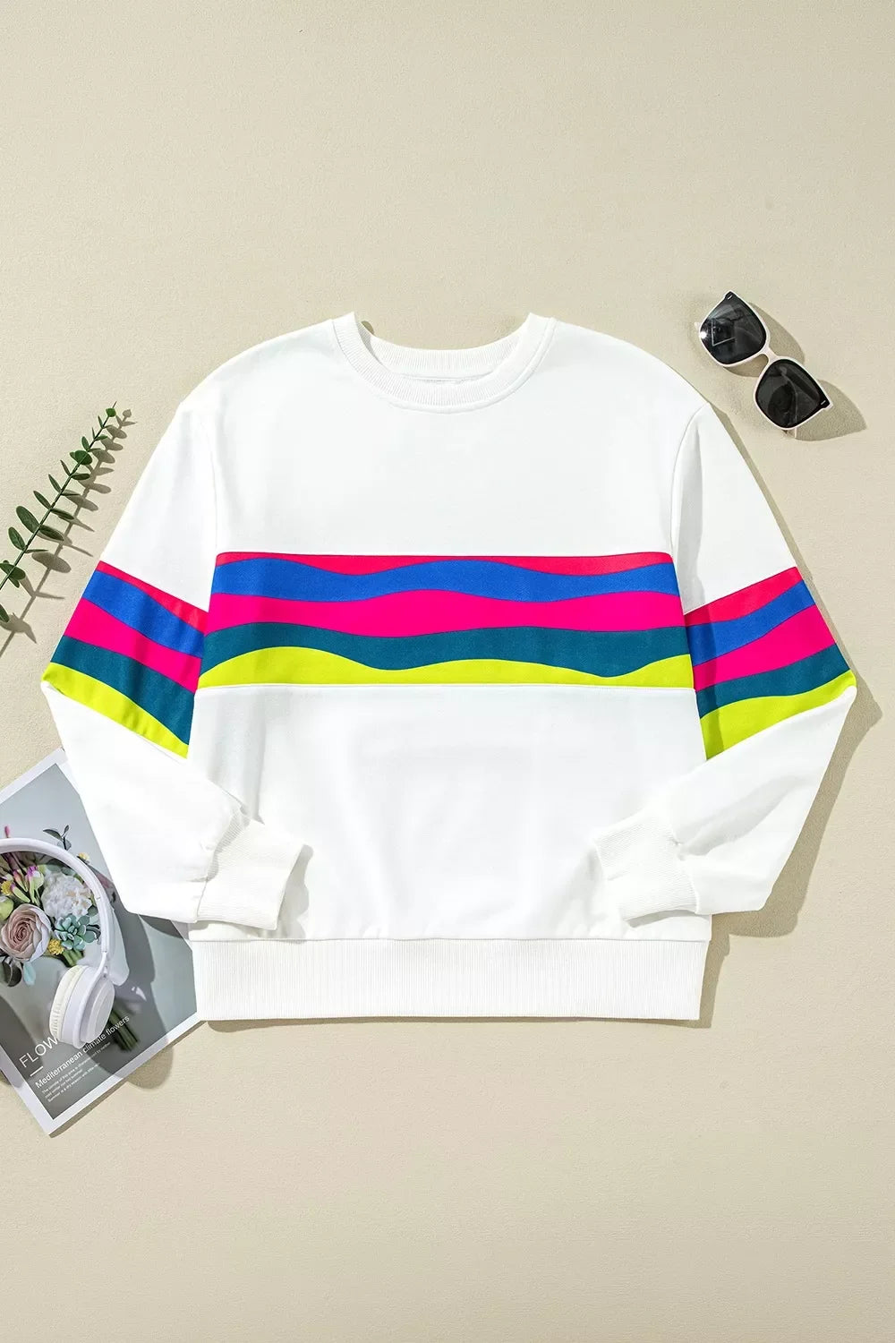 Contrast Striped Round Neck Top