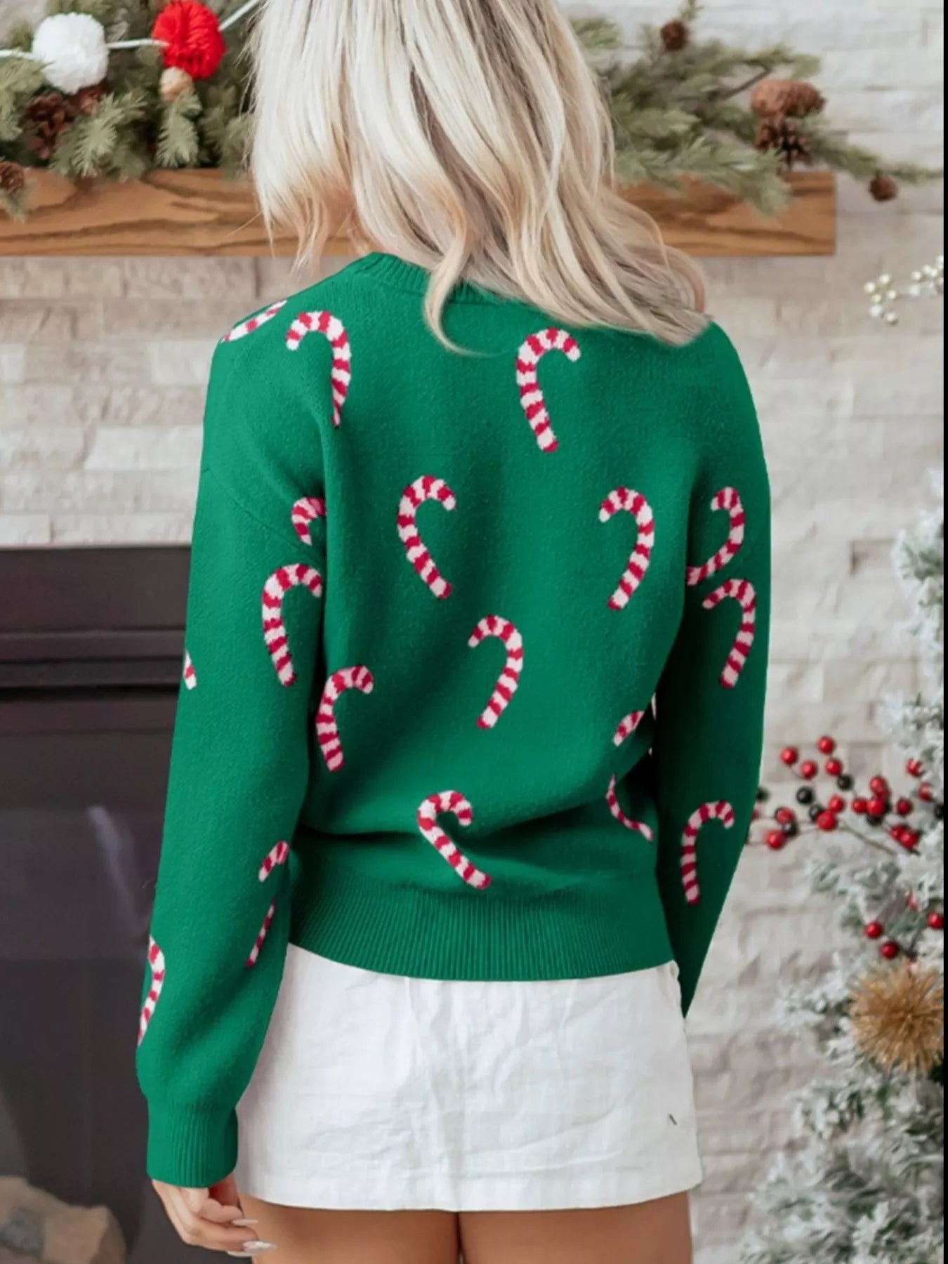 Christmas Candy Cane Holiday Drop Shoulder Sweater