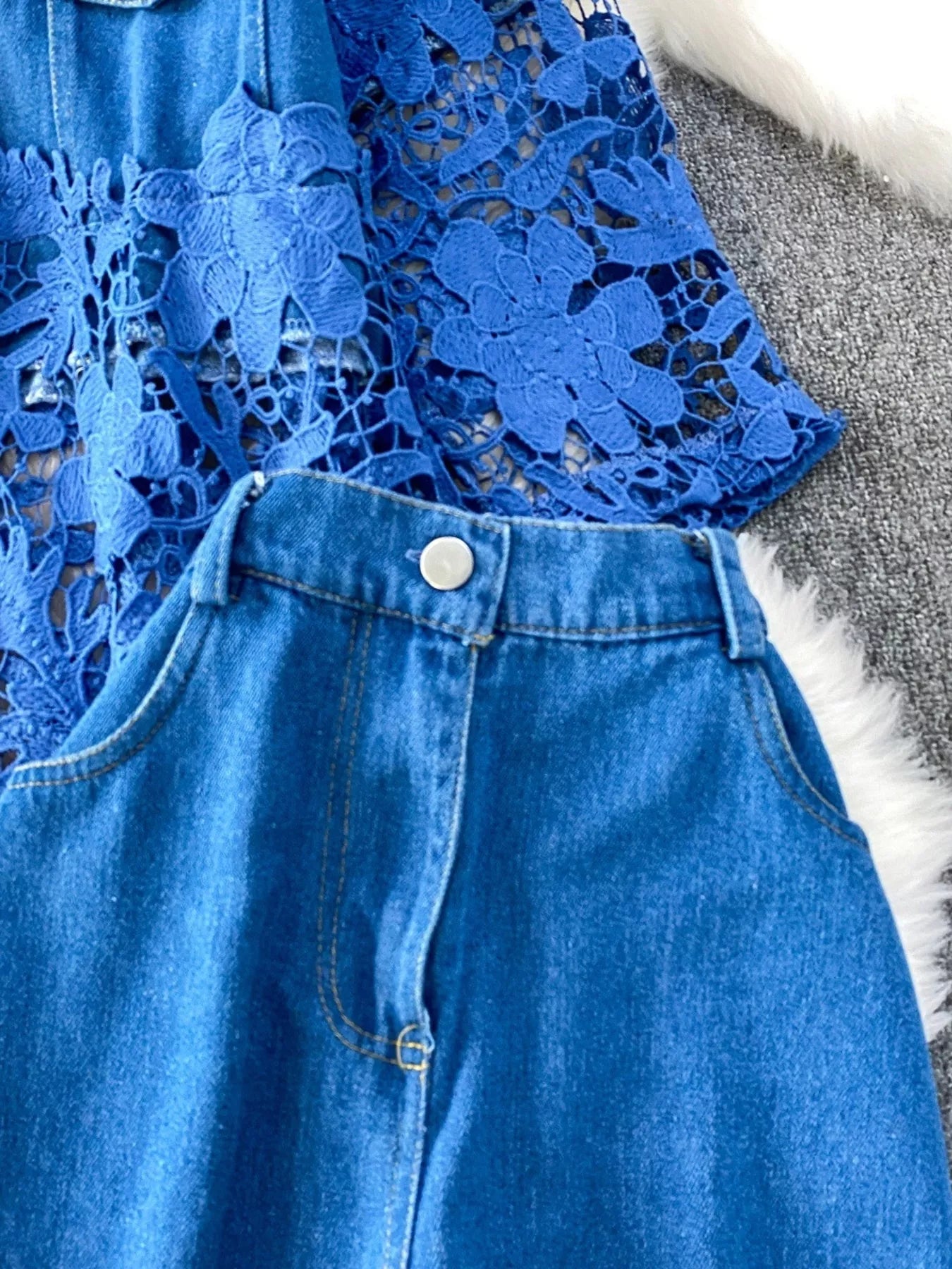 Lace Patchwork Shacket and Pants Set