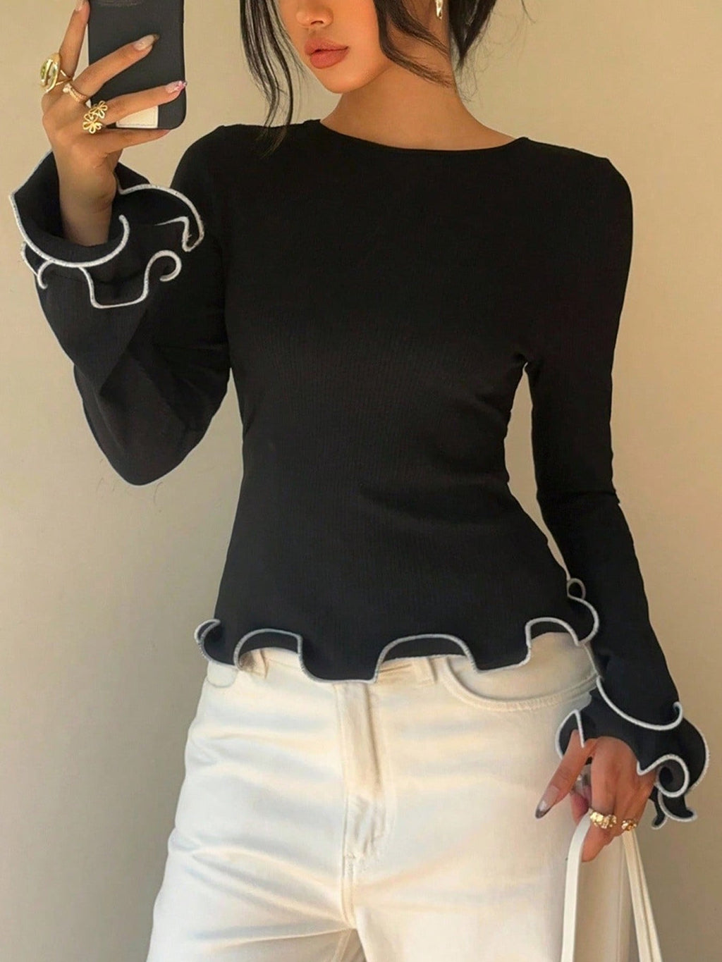 Lettuce Hem Tie Back Long Sleeve T-Shirt