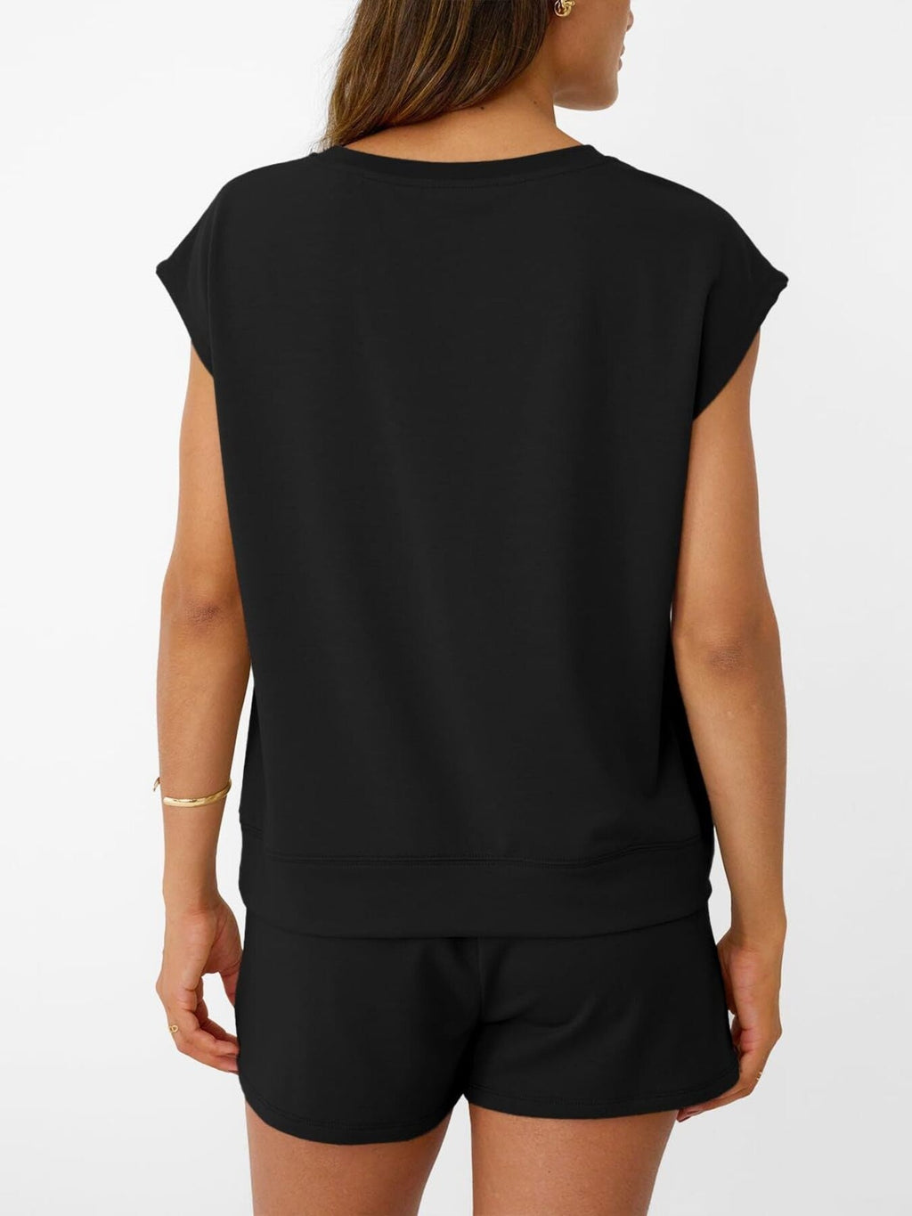 Round Neck Cap Sleeve Top and Shorts Set