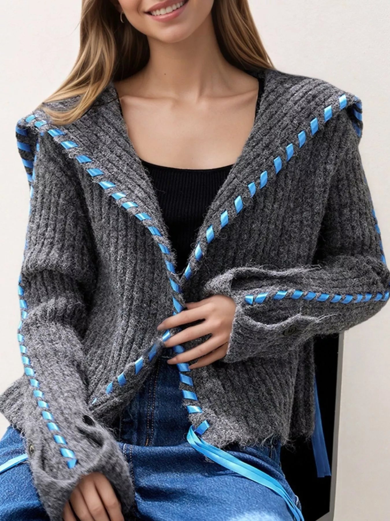 Ribbed Knit Open Front Cardigan